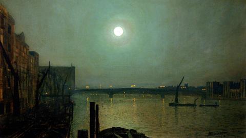 Das Gemälde "Battersea Bridge at Night" von John Atkinson Grimshaw 