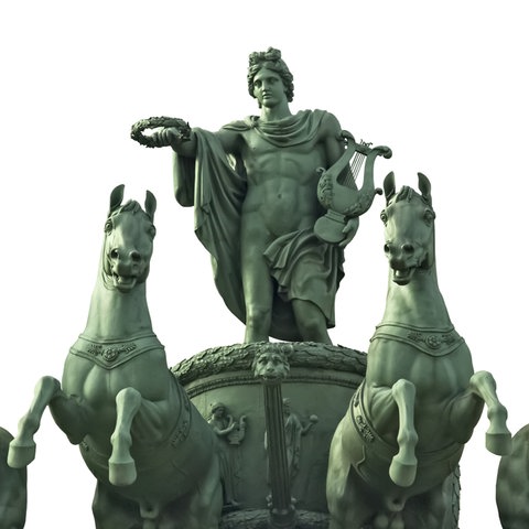 Der Gott Apoll ist an seiner Leier erkennbar.
