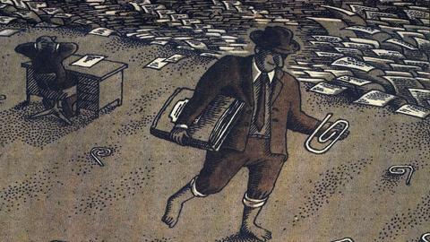 Karikatur zur Bürokratie aus der sowjetischen Zeitschrift "Krokodil"