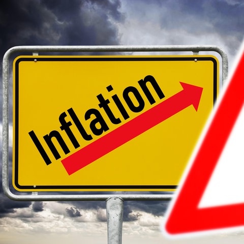 Ortsschild Inflation und Gefahrenschild, Anstieg der Inflationsrate (Aufnahmedatum nicht definiert)