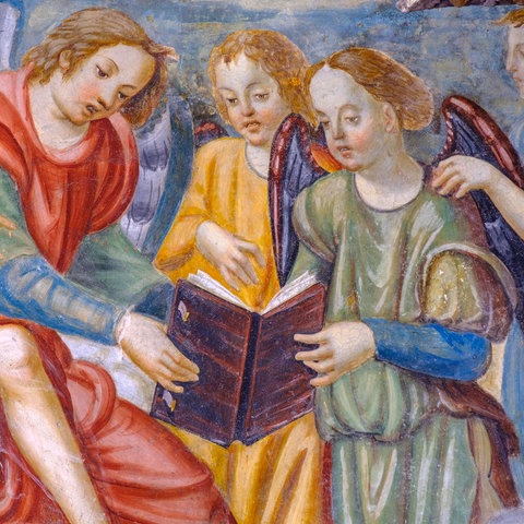 Musizierende Engel, Fresko in der Cattedrale di Santa Maria Assunta e San Giovanni Battista, Aosta