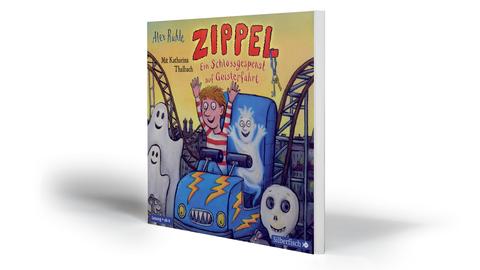 Zeichnung eines Kindes, das neben einem Gespenst in einer Geisterbahn sitzt