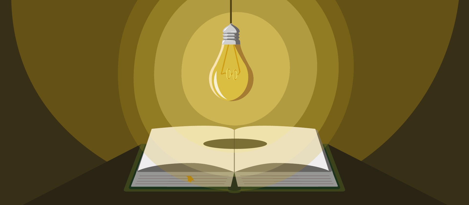 Grafik zur Lesung Fallada: Eine Glühbirne schwebt über einem Buch und wirft Schatten 