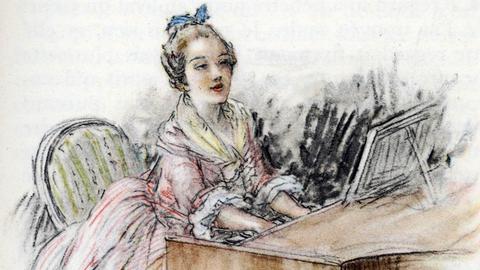 Lotte am Cembalo, Illustration von Antoine Calbet für Goethes "Die Leiden des jungen Werthers"