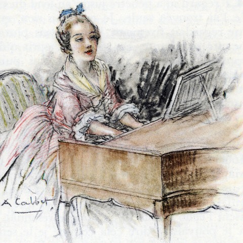 Lotte am Cembalo, Illustration von Antoine Calbet für Goethes "Die Leiden des jungen Werthers"