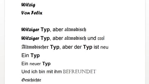 Text "Witzig" in verschiedenen Schrift-Typen