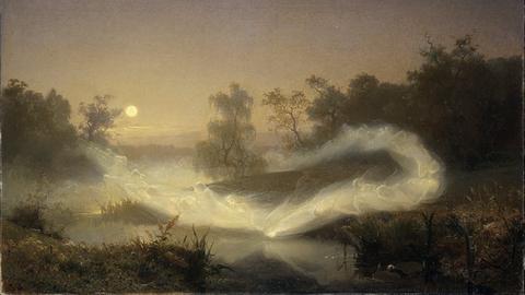 Tanzende Elfen, Gemälde von August Malmström, 1866