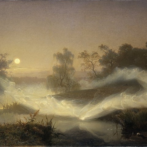 Tanzende Elfen, Gemälde von August Malmström, 1866