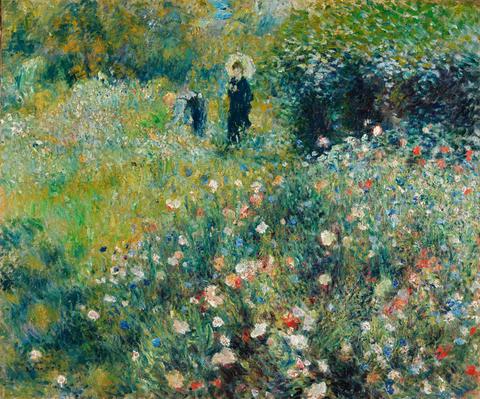 Pierre-Auguste Renoir (1841–1919): Frau mit Sonnenschirm in einem Garten, 1875